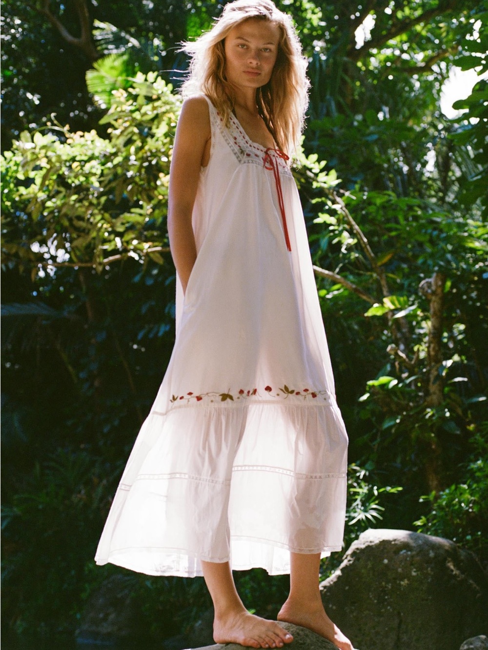 Christy Dawn Eleadora White Cotton Maxi Dress with Red Tie
